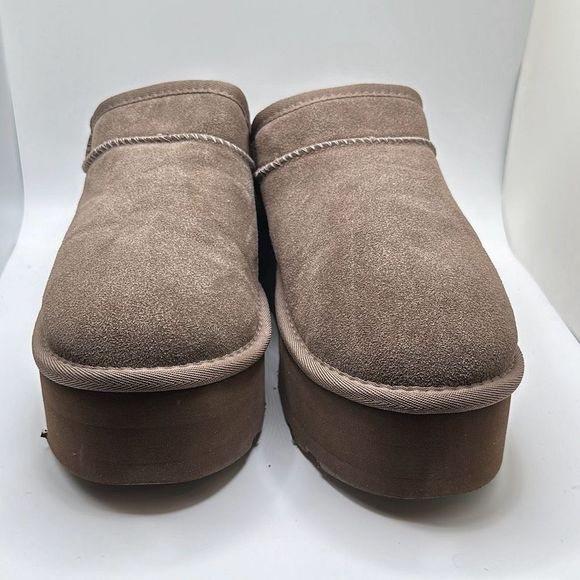 CUSHIONAIRE Women's Genuine Suede Cozy Mule Platform +Memory Foam 11 TAUPE - Picture 2 of 7